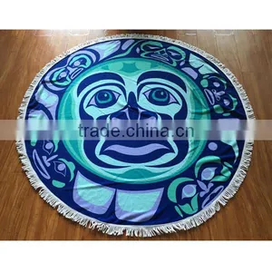 Printed Microfiber Round Beach Towel With Tassel thumbnail-1