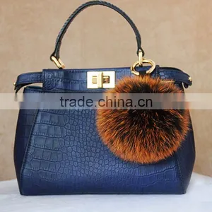Myfur Top Quality Soft Real Fox Body Fur Made Bag Charm With Leather Strap Key Chain thumbnail-6