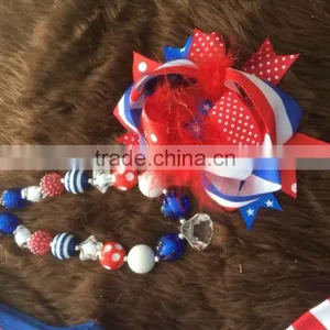 2015 New Baby Girls Ruffle Capri Dress Set July 4th Outfits With Matching Necklace and Bow thumbnail-4