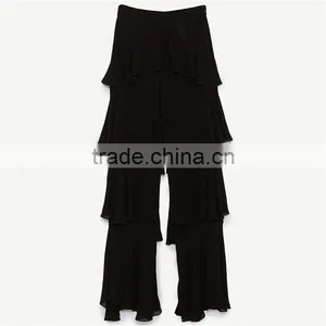 2017 Spring Womens Elegant Fancy Side Zip off Frilled Long Dress Pants thumbnail-6