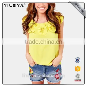 Fashion Blue Women Denim Shorts With Embroidery thumbnail-2