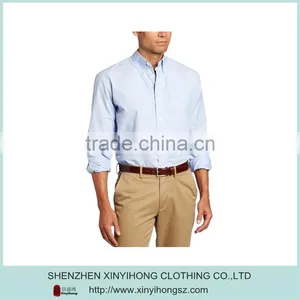 Fashionable Point Collar Fitness Woven Shirt In Solid Blue thumbnail-1