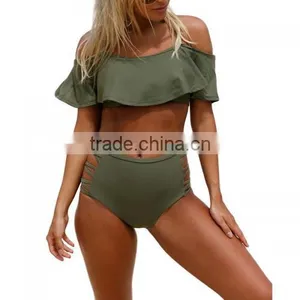 New High Waist off Shoulder Tankinis Set for Girl Tankinis Swimwear thumbnail-1