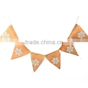 Winter Christmas Shabby Snowflake Snow Hessian Burlap Decoration Banner Bunting thumbnail-2