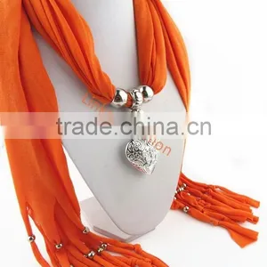 Yellow Color Scarf With Antique Pendant Infinity Scarf Scarves thumbnail-1