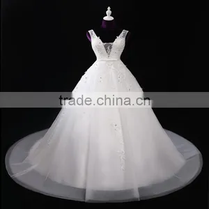 2017 Wholesale Sweetheart Sleeveless Lace Wedding Dresses Beaded V-neck Nackline Mermaid Lace Wedding Dress F13001 thumbnail-1