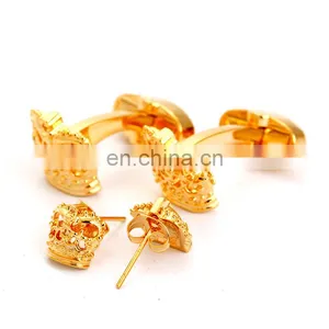 Custom Cufflink Set 18 Gold Crown Cufflinks and Earings thumbnail-2