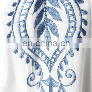 CHEFON Long Sleeve Vintage Women White Cotton Embroidery Blouses thumbnail-3