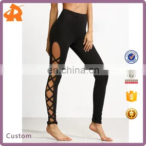 Latest Design Black Cutout Lattice Detail High Waist Leggings thumbnail-1