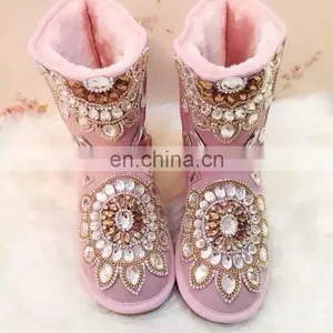 Aidocrystal Pink Warm Snow Boots Children Adult Fur Winter Girls Snow Boots With Rhinestone thumbnail-1