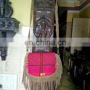 Banjara Cross Body Afghani Work Messenger Bag With Suede and Fringes Vintage India Handicraft thumbnail-1