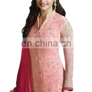 Attractive Pink Colour Semi-Stitched Salwar Kameez Dress Material For Party Wear / Casual Wear & Office Wear(salwar Kameez Suit) thumbnail-3