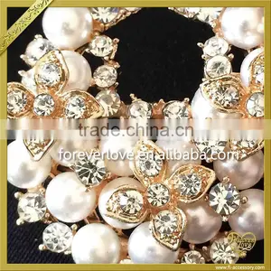 Light Gold Pearl Rhinestone Brooches Pins Wholesale FB026 thumbnail-2