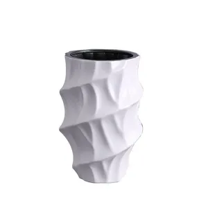 Irregularity Paper Folding Whirlwind Gear White Custom Made Ceramic Vase Bottle Art Decoration thumbnail-5