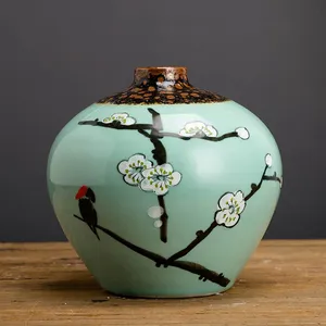 Green Chinese Style Hand Made Paint Large Three-Piece Ceramic Vase For Home Table Decor thumbnail-4