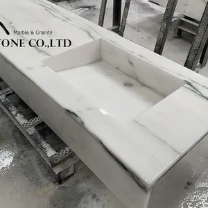 Factory Price Newest Panda White Marble Prefab Double Sink Vanity Top thumbnail-1
