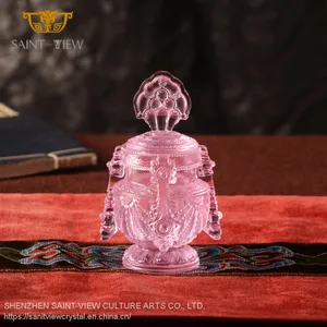 Buddhism Liuli With Brass Lid & Saucer Auspicious Craft Holy Water Cup thumbnail-2