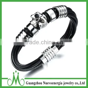 Unisex Jewelry Blue Genuine Leather Mens Bracelet Bangle Braided Durable Magnetic Clasp thumbnail-2