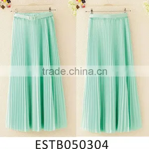 Ladies Chiffon Long Pure Color Green Skirts thumbnail-1