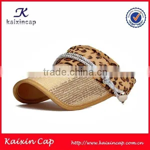2015 OEM Wholesale Promotional Leopard Brim Mesh Visor Cap With Rope thumbnail-1