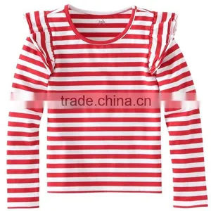 Cotton Stripes Hot Sale Kids Shirts Lovely Girls T Shirts Vertical Stripes Long Sleeves t Shirt Kids thumbnail-1