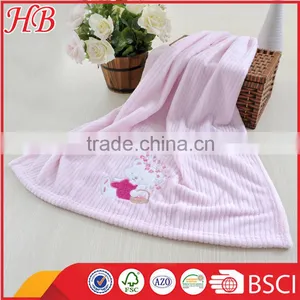 Embroidered Coral Fleece Baby Blanket With Rib thumbnail-1