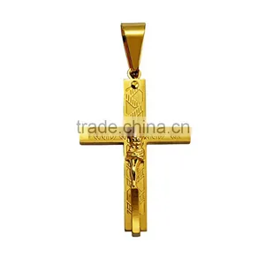 Wholesale Fashion Jewelry JCN0331 Gold Stainless Steel Jesus Cross Necklace Pendant thumbnail-2