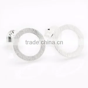 Open Circle 925 Silver Earrings Handmade Studs Brushed Surface Can Plating 18K Gold thumbnail-2