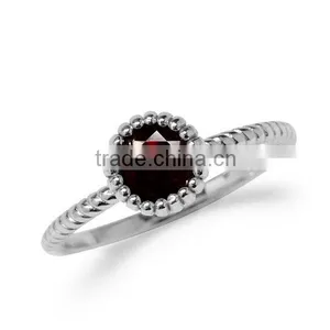 White Gold Plated 925 Sterling Silver Stack/Stackable Solitaire Garnet Ring thumbnail-1