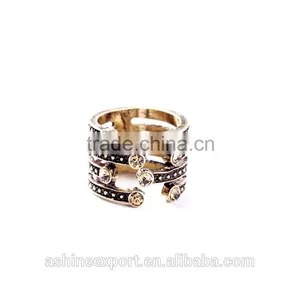 2015 China Cheap Wholesale Fashion Crystal Statement Ring Multi Layered Antique Gold Ring thumbnail-1