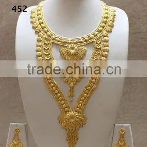 Long Gold Plated Bridal Necklace thumbnail-1