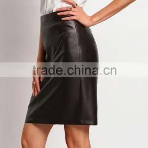 2016 Spring Summer New Arrival Midi Wrapped Bodycon Mature Woman Leather Skirt thumbnail-3