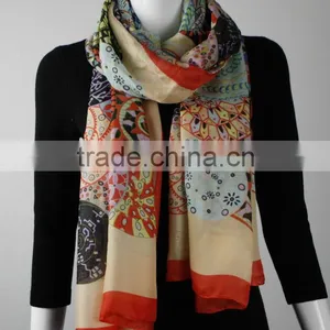 In Stock Mixed Color Silk Feel Polyester Printed Scarf thumbnail-1