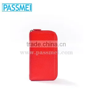 Top Quality Leather RFID Blocking Women Zipper Red Checkbook Wallet thumbnail-2