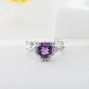 Generous 925 Sterling Silver Natural Round Shape Amethyst Ring. Natural Gemstone Silver Ring.Europe Gemstone Ring thumbnail-1