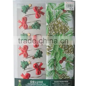Christmas Series Shower Curtain&12pcs Decorative Resin Hooks Set thumbnail-1