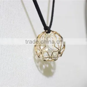 Goldtone Star Ball Cage Clear Diamond w/ Black String Pendant Necklace 2016 Fashion Style Wholesale thumbnail-4