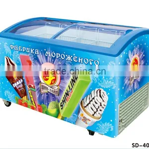 Best Seller Curved Glass Double Door Ice Cream Chest Freezer thumbnail-5