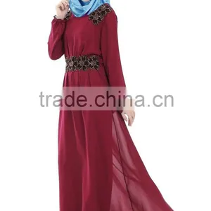 High Quality Chiffon Muslim Abaya Dress Appliqued Islamic Women Clothing thumbnail-4