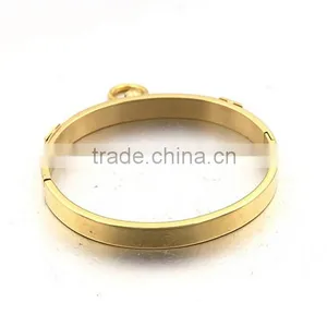 2016 Hot Sale Europe Cuff Bracelet Stainless Steel PVD Gold Crystal Bangle for Women thumbnail-2