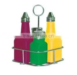 Colored 4pcs With Metal Rack Glass Spice Bottle Set thumbnail-1