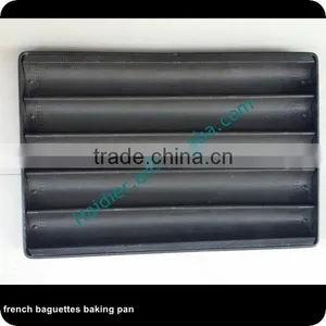 Aluminum Alloy 5 Grooves 400*600 Perforated Teflon Coated Baguette Tray/ French Bread Baking Tray thumbnail-1