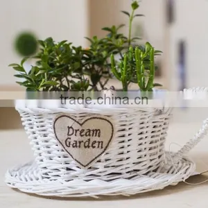Handmade White Wicker Cup Shape Flower Plant Basket Wicker Baskets for Plants thumbnail-1