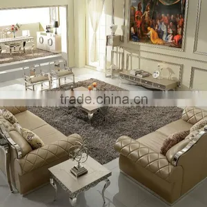 SF017 2+3 Champagne Leather Sofa Furniture Set With Crystal Button 2015 New Arrival thumbnail-1