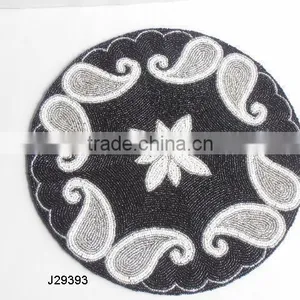 Glass Beaded Table Mat With Black and White Floral Patterns Other Patterns Available thumbnail-1