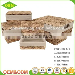 Wholesale Customized Household Handmade Water Hyacinth Basket With Lid for Storage thumbnail-1