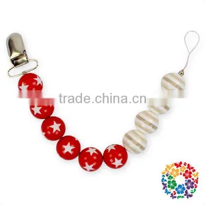 Latest Design Bubble Gum Pink White Beads Baby Metal Pacifier Clips thumbnail-2