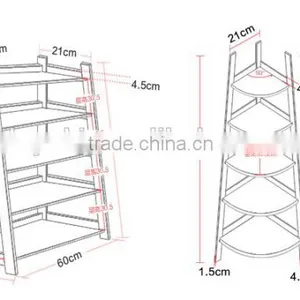 5 Tier Corner Display Wood Leaning Shelf Storage Rack Colorful Shelving Rack Home Furniture Corner Shelf thumbnail-6