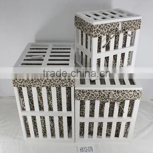 Household Essentials White Wood Open Slats Laundry Hamper With Lid and Cotton Liner thumbnail-1