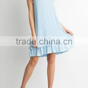 No Logo Clothes Sublimation Blanks Rayon Spandex RUFFLE HEM KNIT TANK DRESS Blank Jersey Dress thumbnail-6